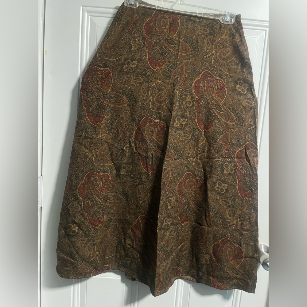 Green Tag Ralph Lauren Brown Paisley A-Line Skirt